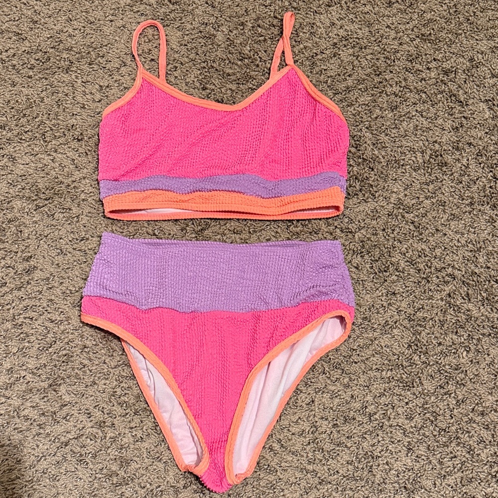 Pink Lily Colorblock Pink Purple Orange Two-Piece Swimsuit